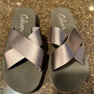 Cobian Women's Purple Pewter Gray Slide Flip Flop Sandal